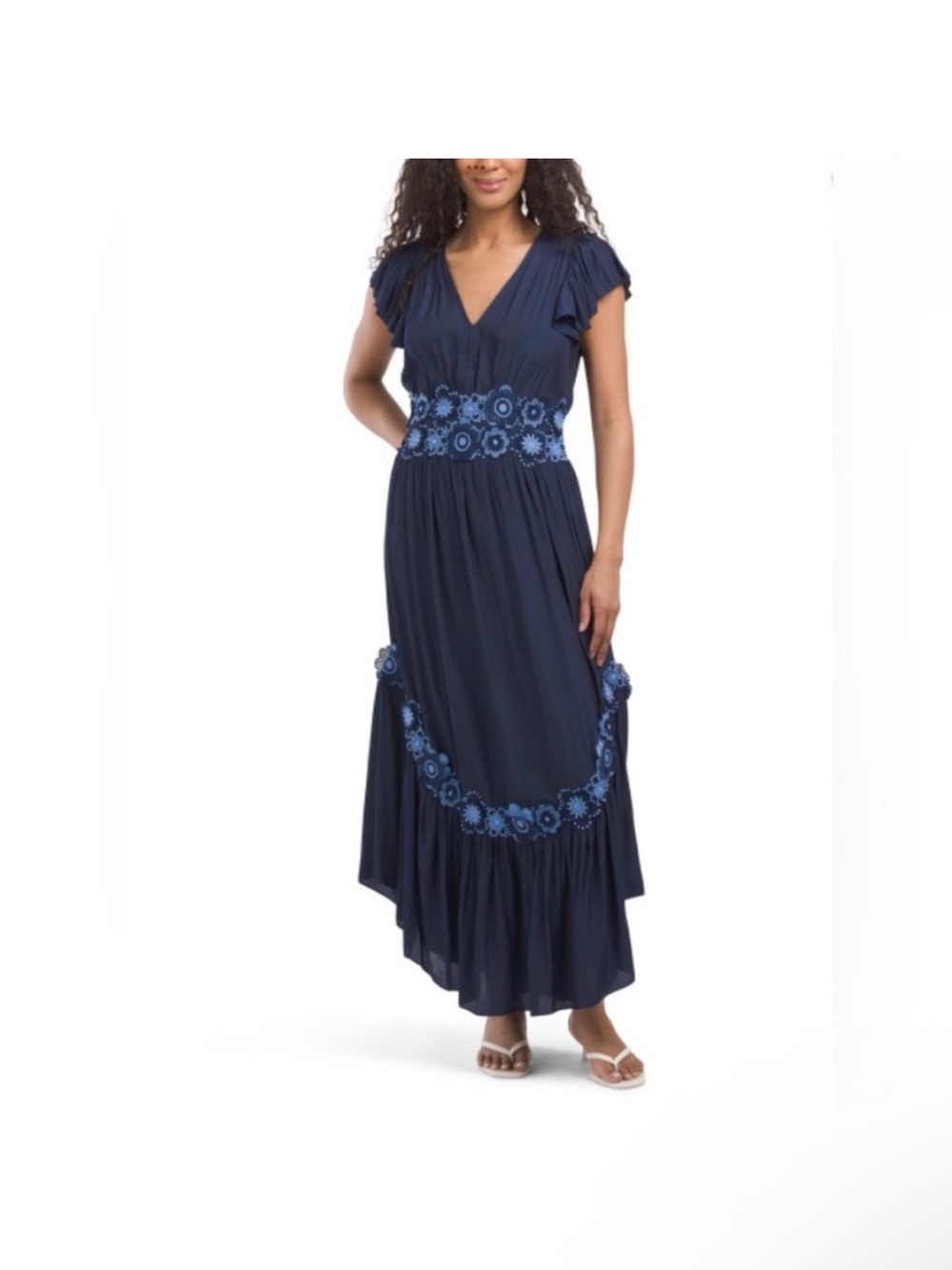 Ramy Brook Navy Maxi Dress with Blue Floral Embroidery